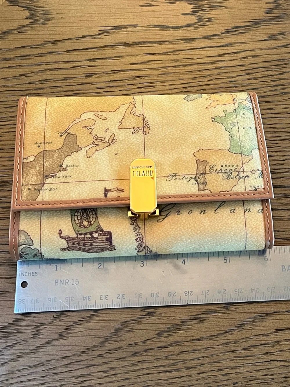 NWT Alviero Martini 1ª Classe Geo Map Continental Wallet Tan Brown Leather Italy